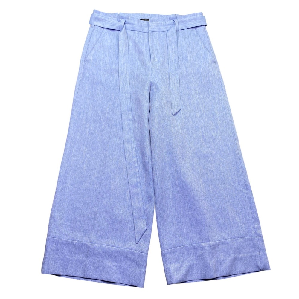 Banana Republic Blake Tie Waist Wide Leg Crop Pants Blue Size 8 325485 Preppy